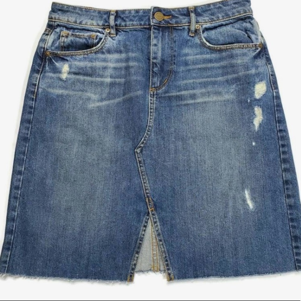 LOFT Women's Slit Jean Skirt with Raw Hem